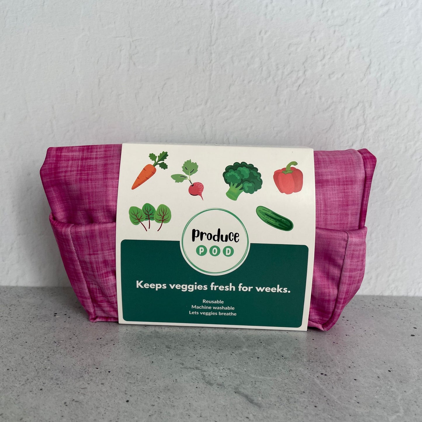 Produce Pod - reusable veggie bag for fridge - Rhubarb